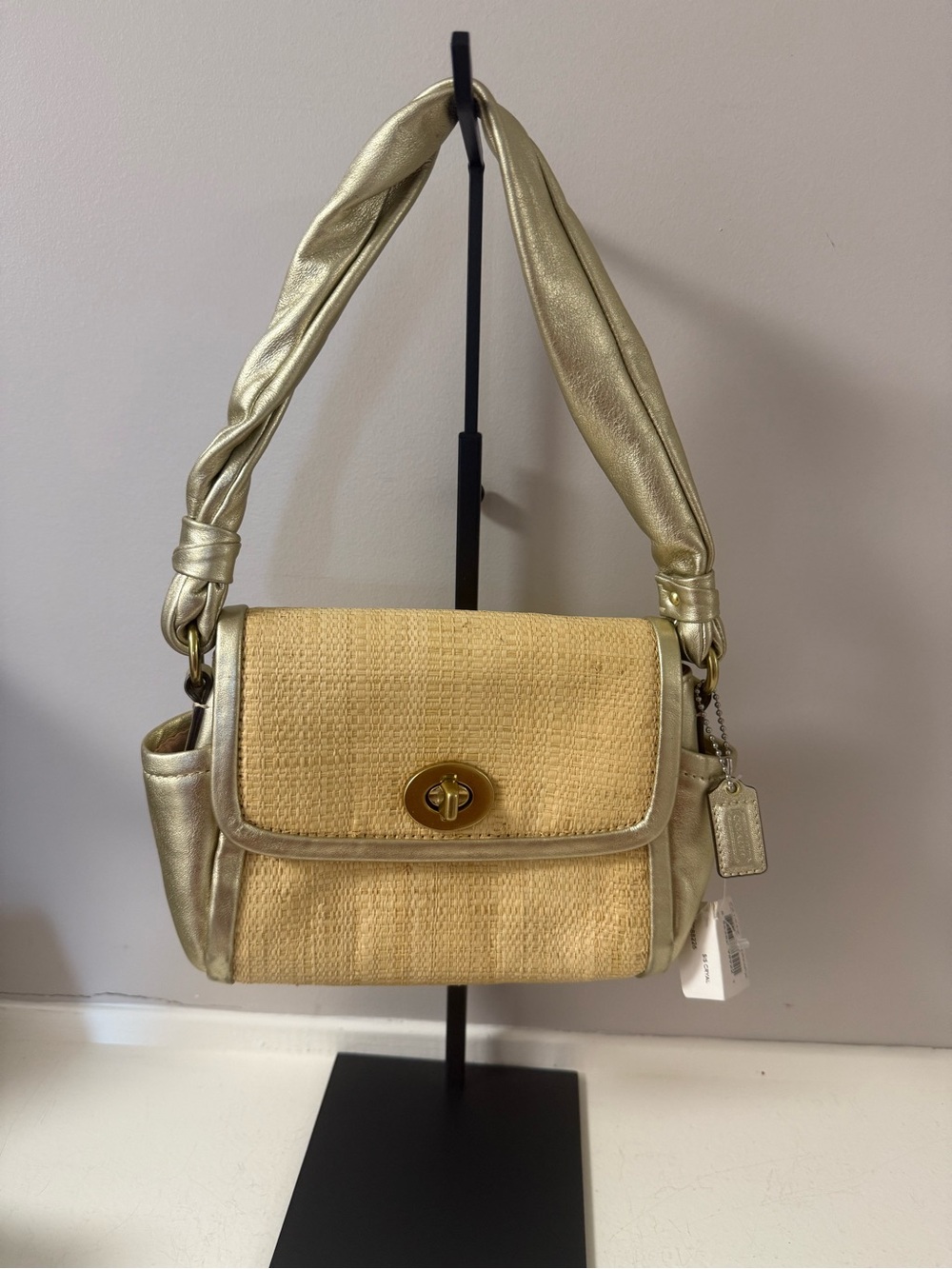 Y2K 2008 Coach Parker Gold and Straw-Textured Shoulder Bag! NWT!